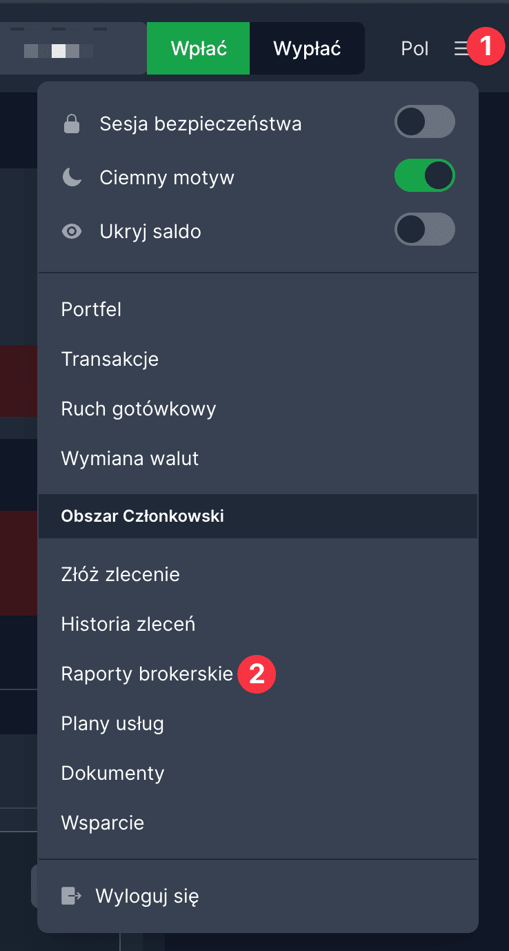 Freedom24 hamburger menu step 1