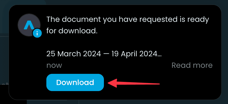 Zrzut ekranu Trading212: powiadomienie o gotowości raportu CSV do importu w kalkulatorze giełdowym PodatekGiełdowy.pl