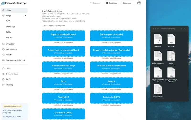 Import danych z brokerów do kalkulatora podatku giełdowego - DEGIRO, IBKR, Revolut