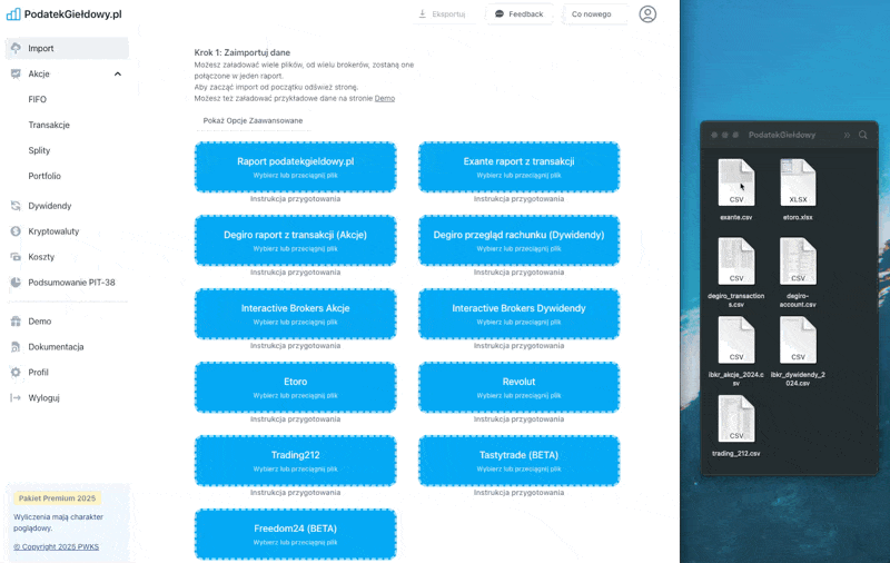 Import danych z brokerów do kalkulatora podatku giełdowego - DEGIRO, IBKR, Revolut